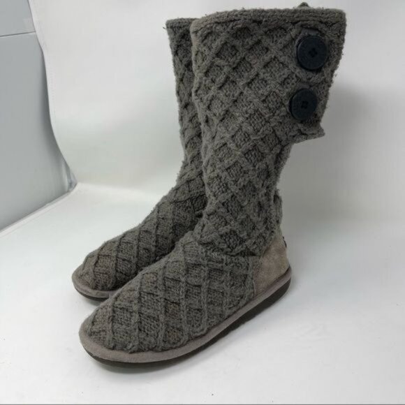 UGG Australia 1000210 Lattice Cardy GRAY Knit 2-Button Boots SIZE 3 - Picture 3 of 16